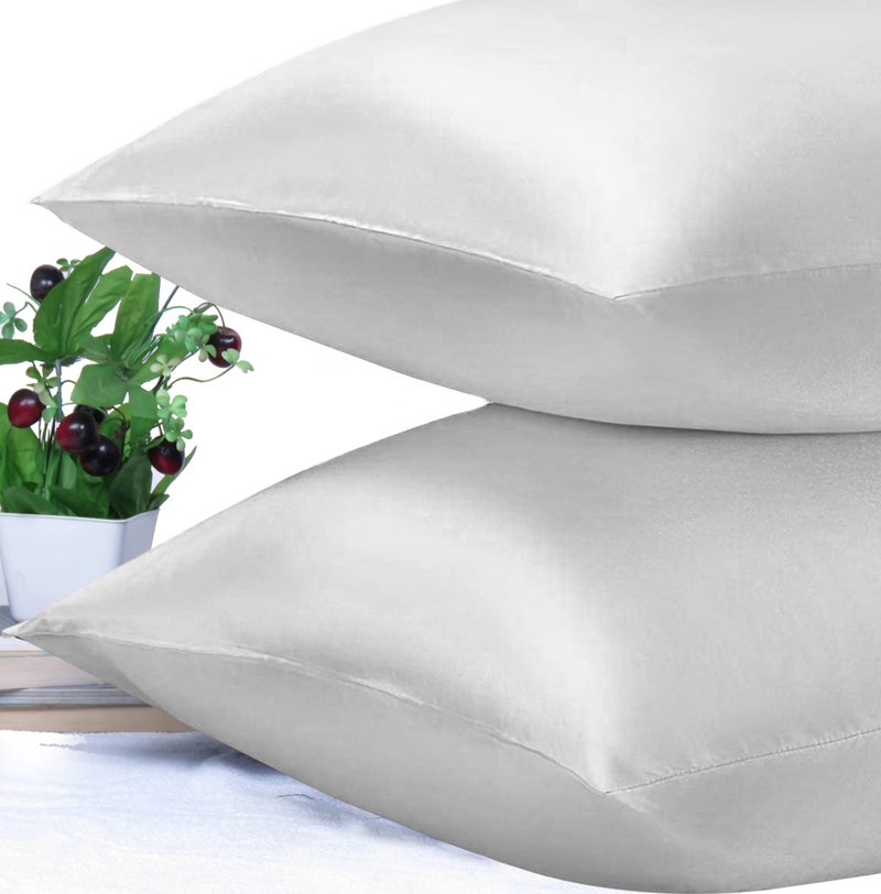 Riara Satin Silk Pillowcase Pillow Case Covers with Envelop Closure for Hair and Skin Home Bed Decor Set of 2 Pillowcase Free 3 Pc Scrunchie (Standard Size(20" 26"), Silver Gray) - Image 4