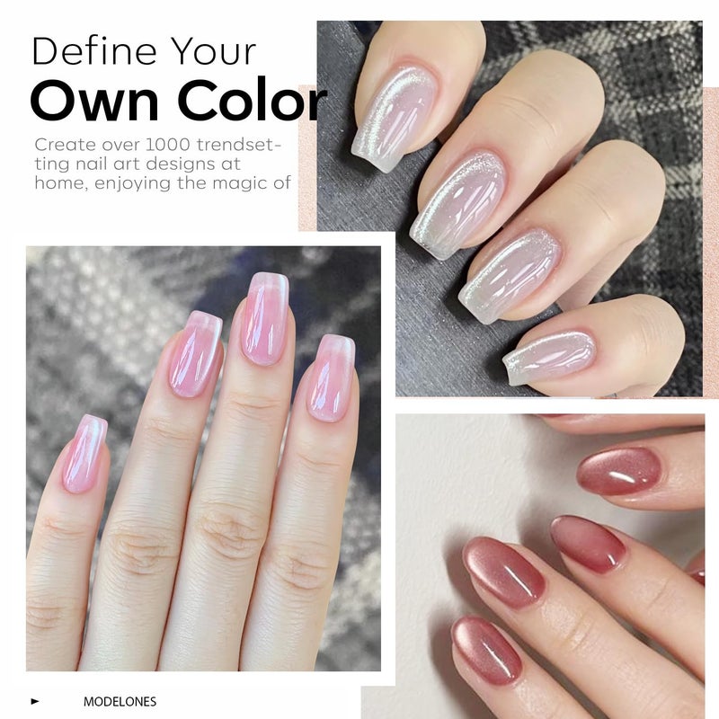 Modelones Cat Eye Gel Nail Polish Set, 6 Colors Nude Pink Silver 9D Glassy Cat Eye Glitter Gel Polish Semi-transparent Neutral Brown Nail Polish Soapnails with Magnet Soak Off Led Nail Art DIY Gift - Image 3