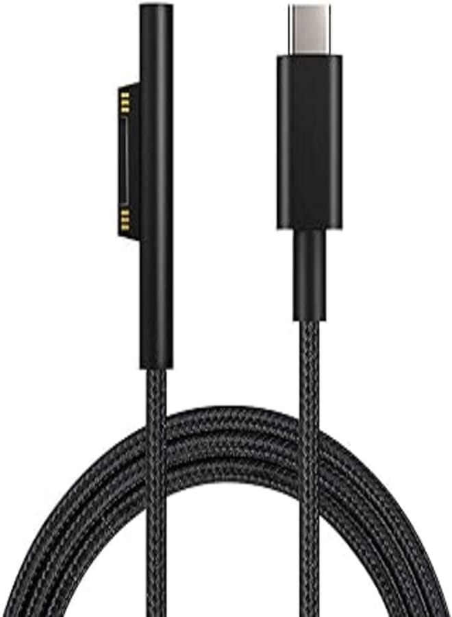 Sisyphy Nylon Braided Charging Cable for Microsoft Surface Pro 7/6/5/4/3Go3/2/1 Laptop 4/3/2/1, Must Work with 45W 15V 3A USB-C Charger (Black, 6ft)
