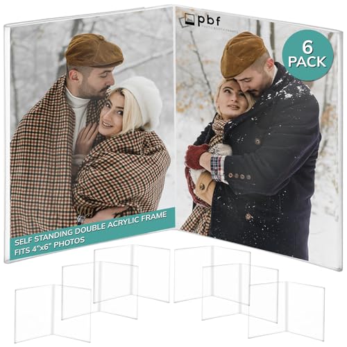 pbf PHOTO BOOTH FRAMES pbf 4x6 Double Picture Frame | 4 x 6 Acrylic Sign Holder | Vertical Self Standing Sign Holder | Acrylic Stands for Display | Clear Picture Frame, Menu Table Top Stand, Plastic Flyer Holder (6-Pack) - Image 1