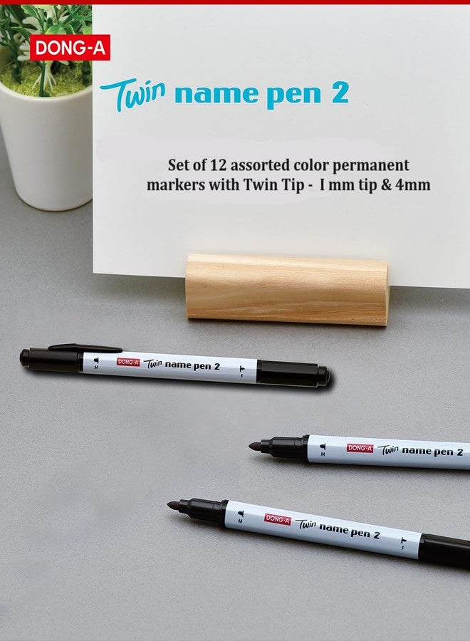 Dong-A Permanent Marker Dual Tip 1Mm & 0.4Mm 12 Marker Set, Multicolor - Image 5