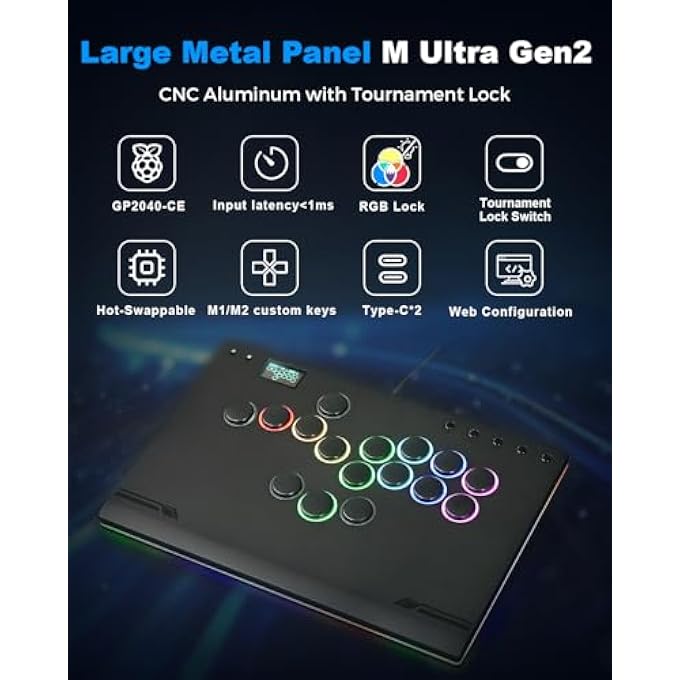 COSMOS HAUTE42 LEVERLESS CONTROLLER ARCADE STICK: ALUMINUM M ULTRA GEN2 LEVERLESS ARCADE STICK WITH CABLE SECURITY CLASP & BUTTON LED RINGS, ARCADE CONTROLLER STREET FIGHT FOR PC/PS3/PS4/SWITCH GAME - Image 3