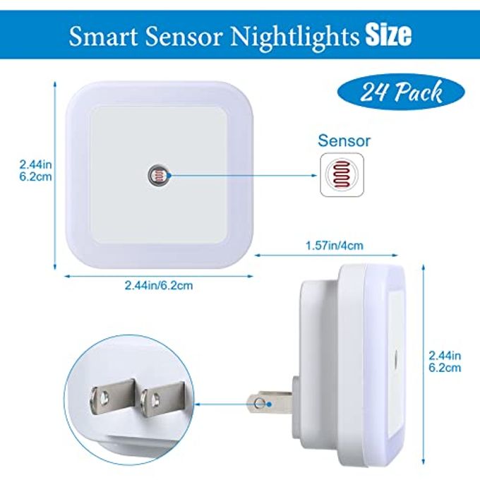 Hortsun 24 Packs LED Night Lights Plug into Wall with Smart Dark Sensor Automatic Hallway Plug in Lights for Bedroom, Bathroom, Toilet, Stairs, Kitchen, Adults(White) - Image 2