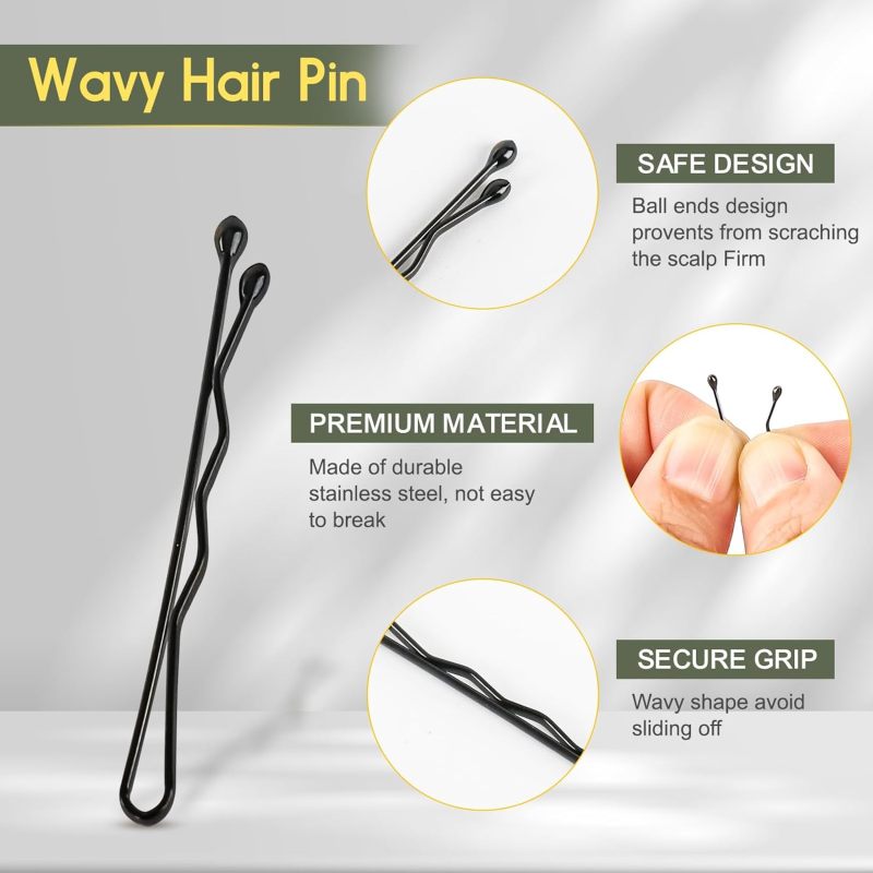 Mini Bobby Pins 1.38Inches 150 Count Durable Rust-Proof Metal - Smooth Round Ends Non-Scratch Black Hair Pins for Women Girls Kids All Hair Types Home Wedding Party Travel - Image 3