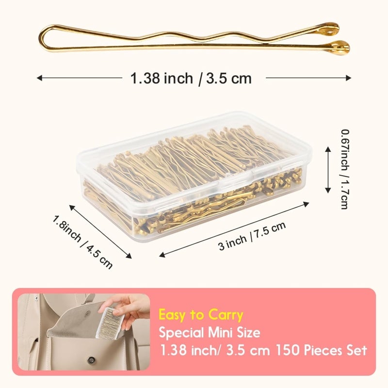 Mini Bobby Pins 1.38Inches 150 Count Durable Rust-Proof Metal - Smooth Round Ends Non-Scratch Black Hair Pins for Women Girls Kids All Hair Types Home Wedding Party Travel - Image 2