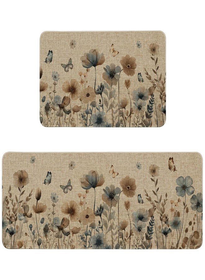 Ideasonna Vintage Spring Spring Floral Kitchen Mats for Floor 2 Piece, Farmhouse Country Retro Flower Summer Spring Kitchen Rugs Sets of 2 Indoor Home Decor Door Mat Outdoor - Image 1