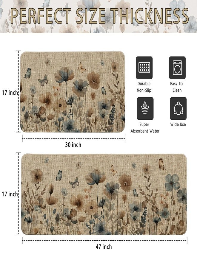 Ideasonna Vintage Spring Spring Floral Kitchen Mats for Floor 2 Piece, Farmhouse Country Retro Flower Summer Spring Kitchen Rugs Sets of 2 Indoor Home Decor Door Mat Outdoor - Image 3