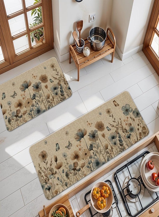 Ideasonna Vintage Spring Spring Floral Kitchen Mats for Floor 2 Piece, Farmhouse Country Retro Flower Summer Spring Kitchen Rugs Sets of 2 Indoor Home Decor Door Mat Outdoor - Image 4