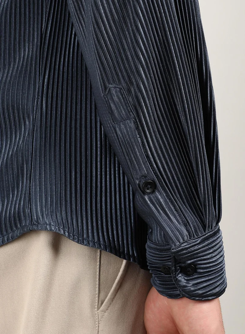 CAHOOT  Men's Navy Blue Pleat-Creased Shirt for Men | Best Price UAE