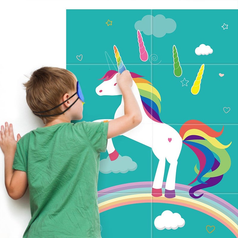 FEPITO Pin The Horn on Unicorn-game for Kids Birthday Party Game with 24 Horn Stickers Birthday Poster for Kids Unicorn-Birthday Girls Rainbow Party Favors Supplies Decoration Home Wall Decor Backdrop - Image 5