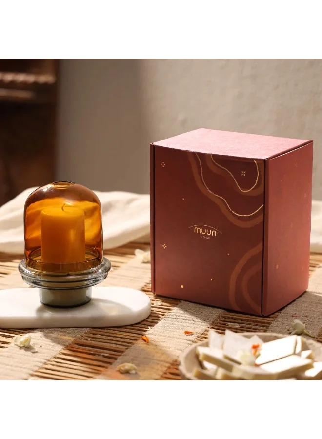 Muun Home Muun Home Dome Candle Holder with Amber Borosilicate Glass Dome & Slate Grey Base | Modern Pillar Candle Holder for Home Decor | Includes Soy Blend Candle | Luxury Decorative Accent & Gift Box