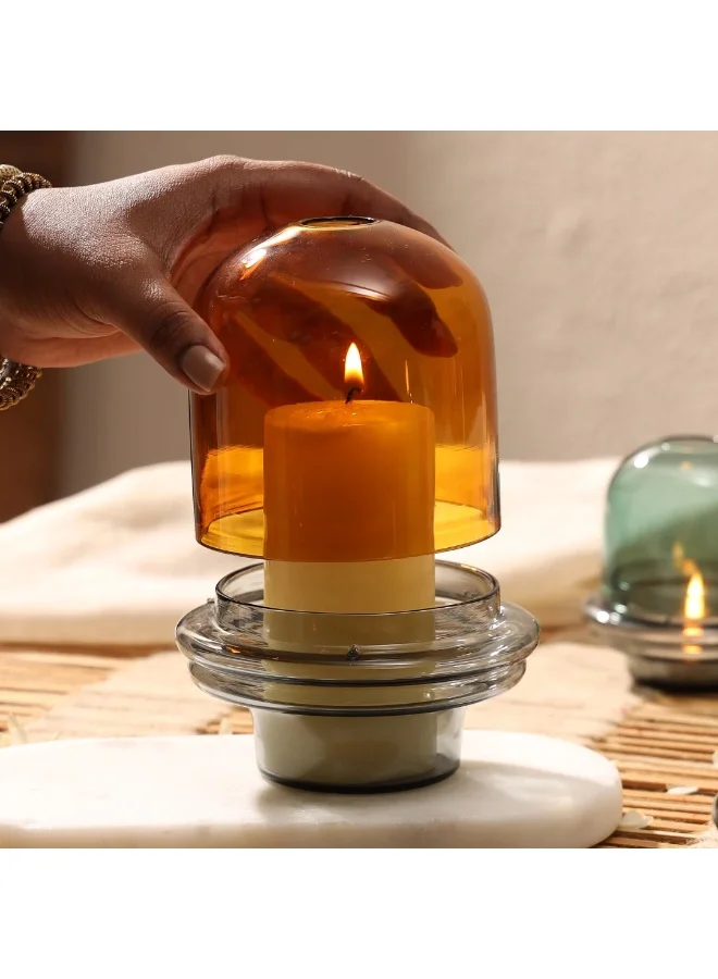 Muun Home Muun Home Dome Candle Holder with Amber Borosilicate Glass Dome & Slate Grey Base | Modern Pillar Candle Holder for Home Decor | Includes Soy Blend Candle | Luxury Decorative Accent & Gift Box