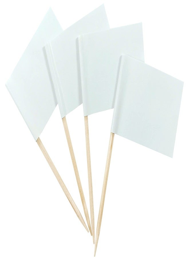 QQSD Solid White Toothpick Flag DIY Blank Flag Small Mini Plain White Cupcake Topper Flags, 100 pcs - Image 1