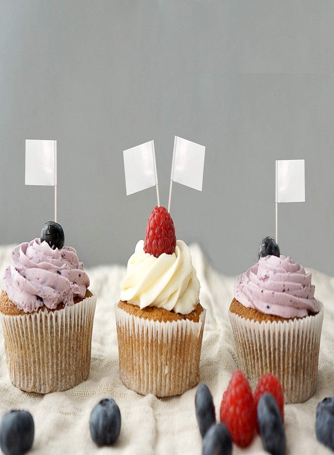 QQSD Solid White Toothpick Flag DIY Blank Flag Small Mini Plain White Cupcake Topper Flags, 100 pcs - Image 3
