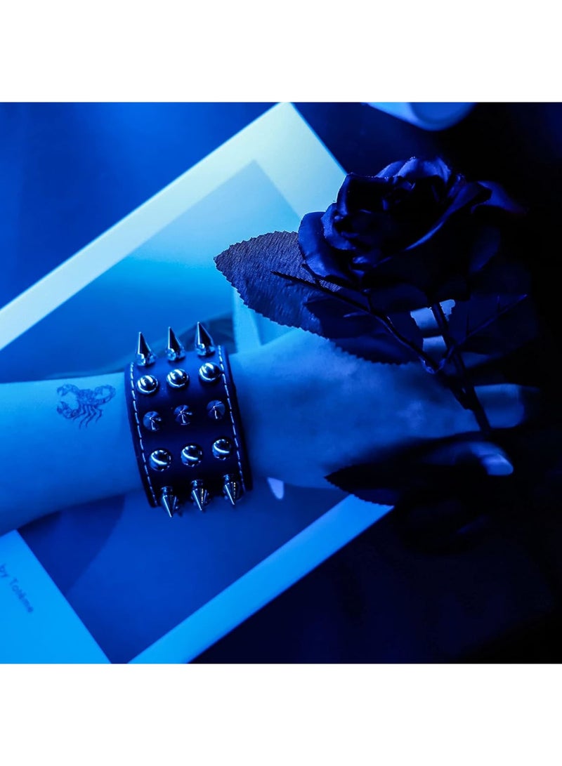 Excefore 3 Pcs Punk Studded Bracelet Rivets Bracelet, Pirate Rock Punk Biker Wide Strap Leather Bracelet, Metal Spike Studded Rivets Bracelet Cuff for Mens Womens Rock Vintage   Style Adult - Image 3