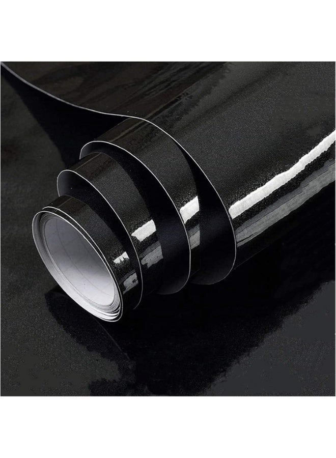 DELGREEN Glossy Black Wallpaper Peel and Stick Shiny - Black Wallpaper Vinyl Wrap Self Adhesive Decorative Film for Wallcovering Kitchen Countertops Cabinets Furniture(40*500CM) - Image 1