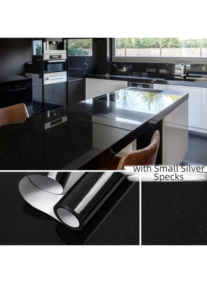 DELGREEN Glossy Black Wallpaper Peel and Stick Shiny - Black Wallpaper Vinyl Wrap Self Adhesive Decorative Film for Wallcovering Kitchen Countertops Cabinets Furniture(40*500CM) - Image 2