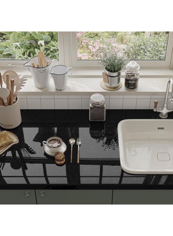 DELGREEN Glossy Black Wallpaper Peel and Stick Shiny - Black Wallpaper Vinyl Wrap Self Adhesive Decorative Film for Wallcovering Kitchen Countertops Cabinets Furniture(40*500CM) - Image 5
