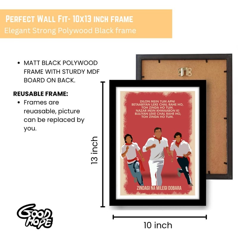 GRAY WALL Good Hope - Bollywood Movies Zindagi Na Milegi Dobara Movie Frame For Room & Office (Framed Poster(10x13inch), red) - Image 5