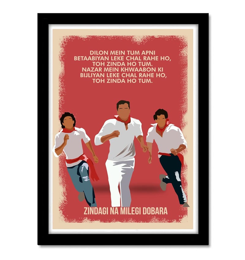GRAY WALL Good Hope - Bollywood Movies Zindagi Na Milegi Dobara Movie Frame For Room & Office (Framed Poster(10x13inch), red) - Image 1