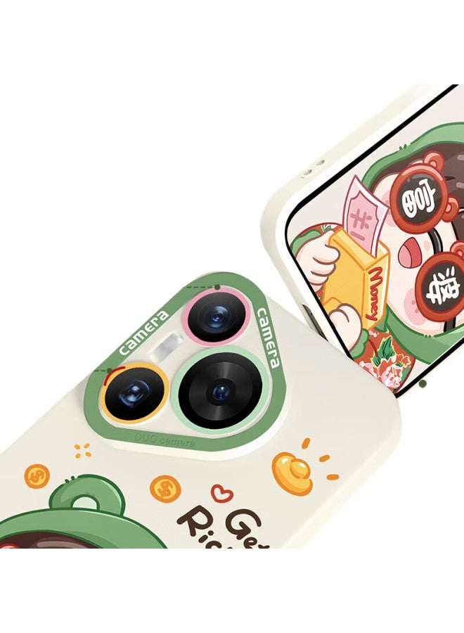 Xp Compatible Huawei Pura70Pro Phone Case Lens Full Coverage P70Pro+ Soft Shell Heat Dissipation Silicone Cartoon Cute Girl Anti-Fall Protective Cover - Antique White Oil Painting Green Flower - Image 1