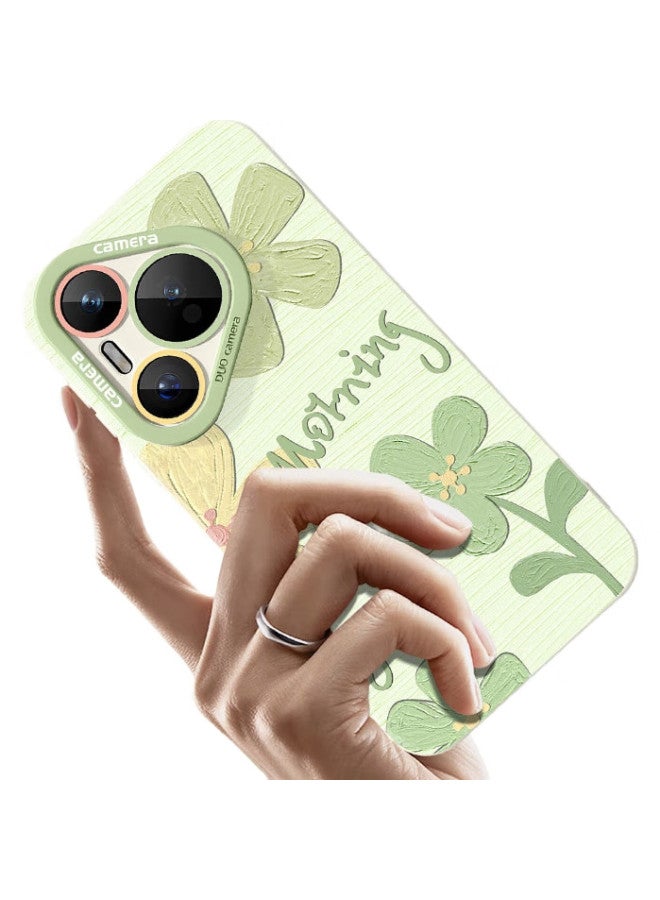 Xp Compatible Huawei Pura70Pro Phone Case Lens Full Coverage P70Pro+ Soft Shell Heat Dissipation Silicone Cartoon Cute Girl Anti-Fall Protective Cover - Antique White Oil Painting Green Flower - Image 3