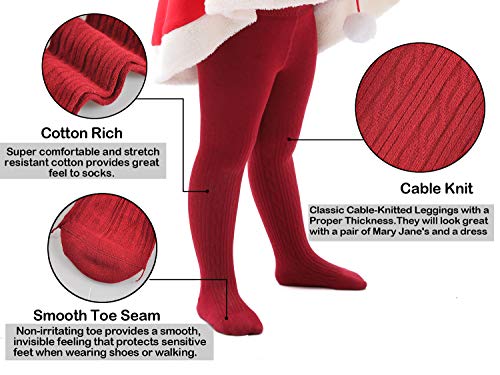 EPEIUS Baby Tights Thick Seamless Cable Knit Leggings for Infant Girl Solid Cotton Stockings Footed Pants Pantyhose Dress Tights Clothes for 3-6 Months 4 Pair Pack,Ivory/Charcoal/Green/Burgundy - Image 3