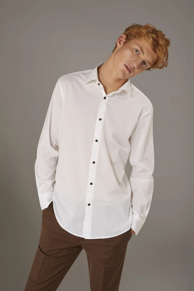 Casual shirt french collar comfort fit cotton mussola fabric - White