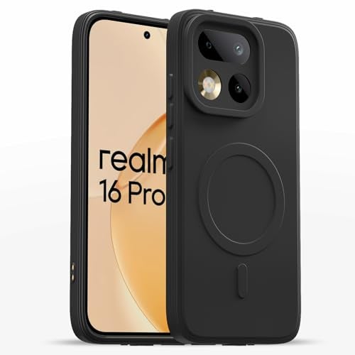Pikkme غطاء خلفي Pikkme لهاتف Realme 16 Pro 5G بتصميم سيليكوني ناعم مطفي مع خاصية Mag-Safe (لا يدعم Mag-Safe) وحماية للكاميرا | غطاء بامبر نحيف (أسود) - Image 1