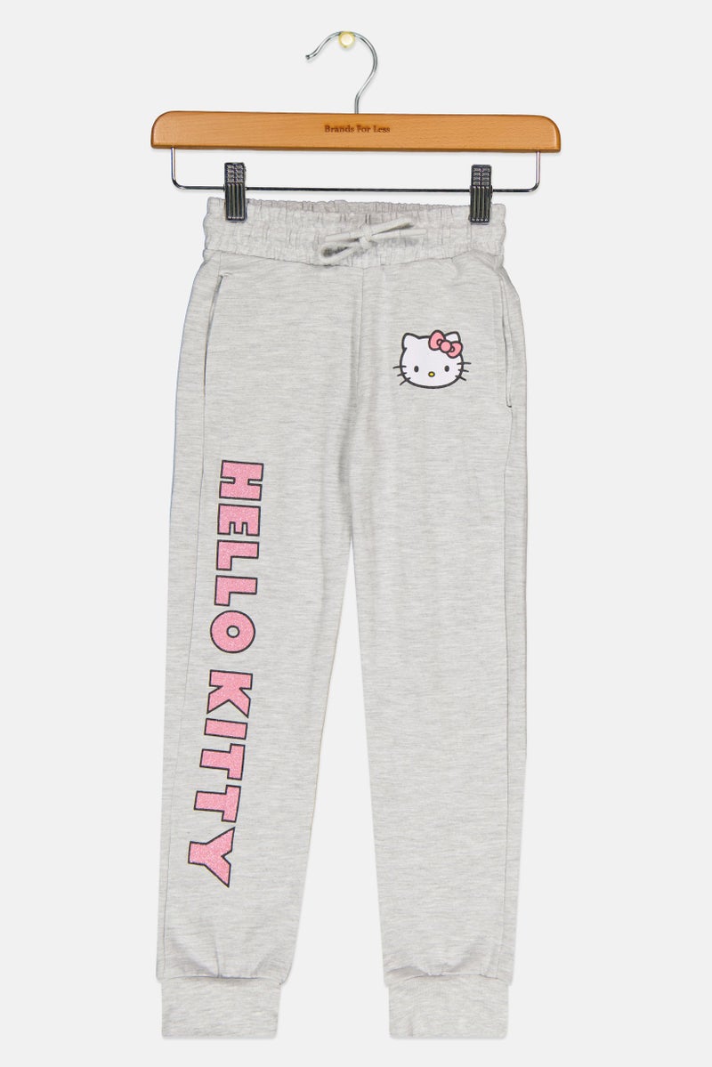 Hello Kitty Toddlers Girl Brand Logo Jogger Pants, Grey  - Image 1