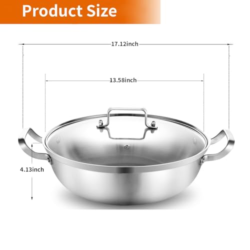DELARLO Tri-Ply Stainless Steel 14 inch Everyday pan With lid, Everything Pan, Durable Deep Saute Pan, 7QT Induction Cooking Pot,Woks & Stir-Fry Pans Oven Safe Stock Pot - Image 3