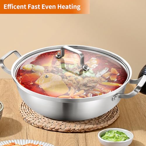 DELARLO Tri-Ply Stainless Steel 14 inch Everyday pan With lid, Everything Pan, Durable Deep Saute Pan, 7QT Induction Cooking Pot,Woks & Stir-Fry Pans Oven Safe Stock Pot - Image 4