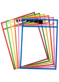 Mr. Pen Dry Erase Pocket Sleeves 10 X 14 Inch 6 Pack Colorful Plastic Reusable Clear Classroom Sleeves  - Image 1