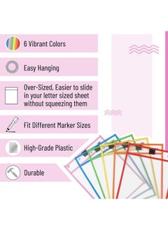 Mr. Pen Dry Erase Pocket Sleeves 10 X 14 Inch 6 Pack Colorful Plastic Reusable Clear Classroom Sleeves  - Image 5