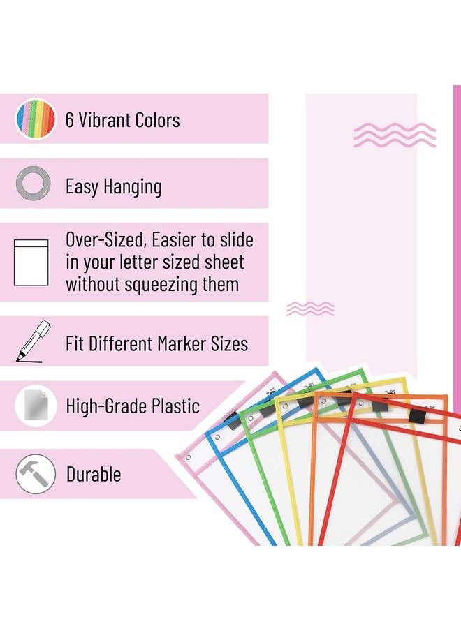 Mr. Pen Dry Erase Pocket Sleeves 10 X 14 Inch 6 Pack Colorful Plastic Reusable Clear Classroom Sleeves  - Image 5