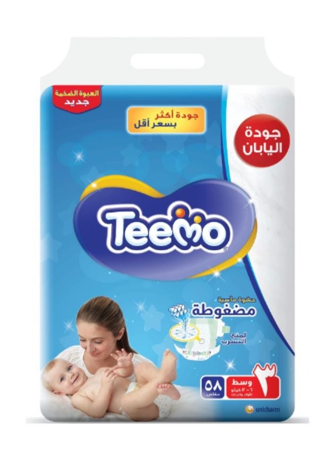 Teemo Baby Diapers Medium Size 3 (6-12 kg) Mega Pack 58 Diapers - Image 1