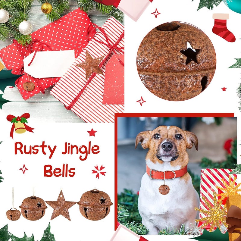 Dilunave 140 Pieces Rustic Christmas Bell Set, Includes 100 Small Rustic Jingle 20 Star Cutout Bells 20 Metal Star Hanging Ornament for Christmas Tree Home Decor DIY Craft(Rusty) - Image 4