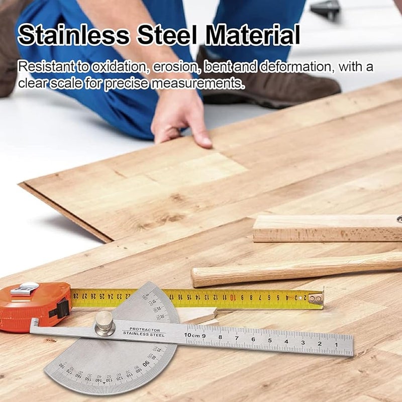 منقلة قياس الزوايا من الفولاذ المقاوم للصدأ قابلة للتعديل من 0 إلى 180 درجة مع مسطرة 10 سم - Image 4