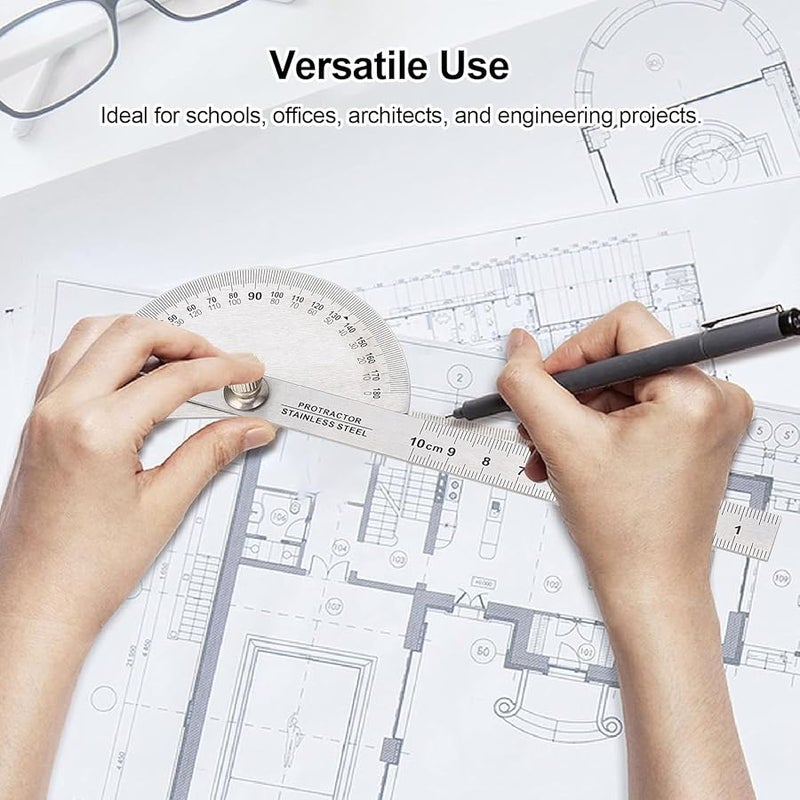 منقلة قياس الزوايا من الفولاذ المقاوم للصدأ قابلة للتعديل من 0 إلى 180 درجة مع مسطرة 10 سم - Image 3