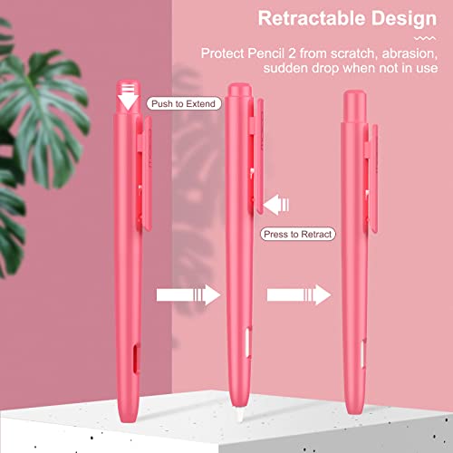 MoKo Holder Case for Apple Pencil 2nd Generation, Retractable Protective Pen Cover with Sturdy Clip for iPad Mini 6 2021/ iPad Air 5th/4th Gen/iPad Pro 11 /Pro 12.9 2022/2021/2020, Watermelon Red - Image 4