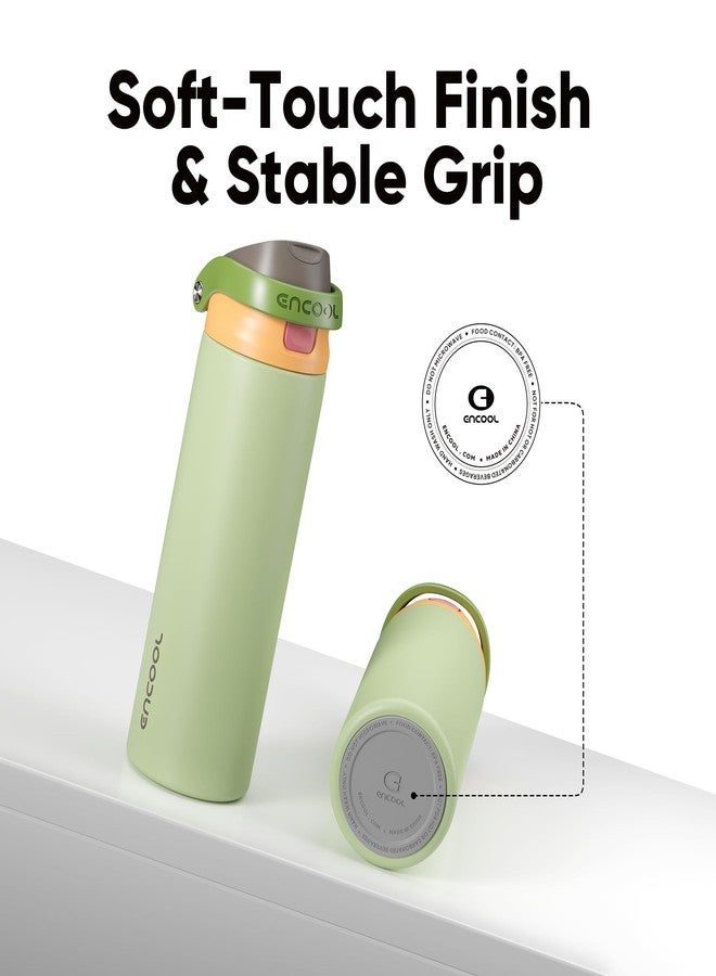 Encool Insulated Stainless Steel Water Bottle with Straw - Leak Proof Sports Water Bottle for School, Travel, Keeps Cold All Day, One-Touch Flip Lid, BPA-Free, 18 oz, Sage Green - Image 5