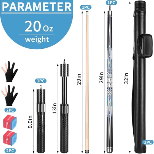 Kmise Professional Pool Cue Stick 18 19 20oz Canadian Maple Cue Sticks Low Deflection Shaft with Telescopic Carbon Fiber Extension Cue 20OZ BluePurple - Image 3