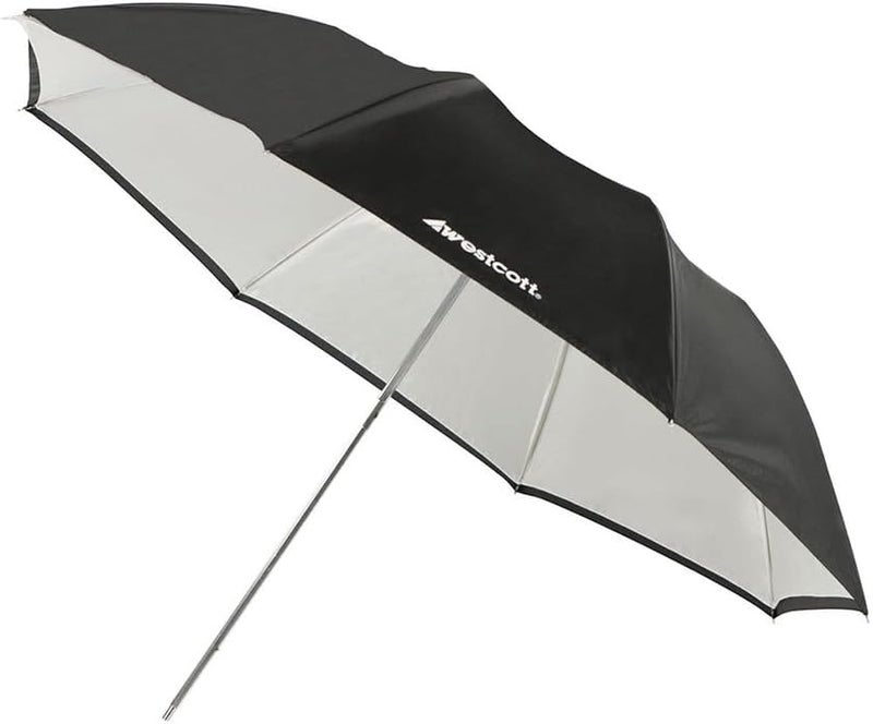 Westcott 43-inch Optical Satin Collapsible Umbrella with Removable Black Cover - White - Image 1