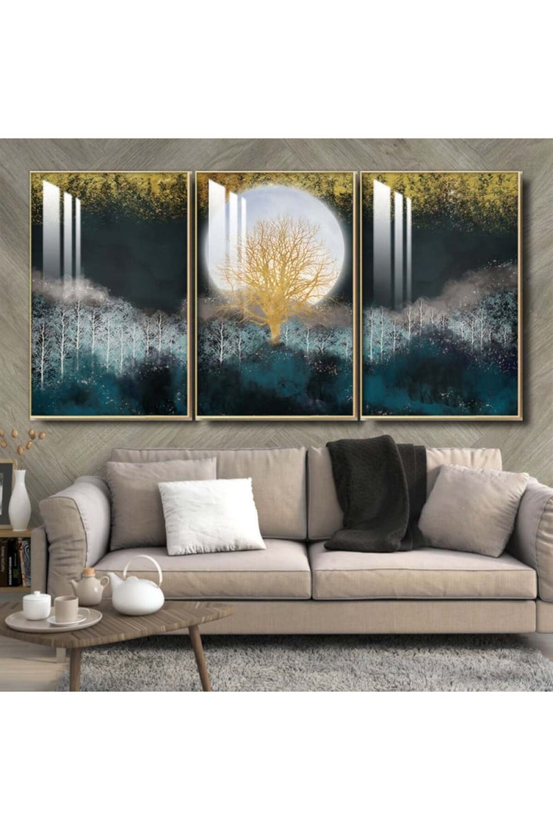 Marktna Three wooden wall painting with a frame and a clear acrylic layer - Image 1