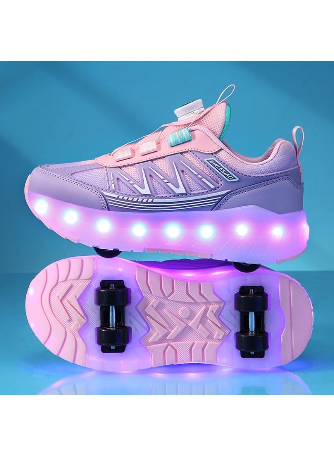 سكاي فيو أحذية تزلج بعجلات للأطفال الأولاد والبنات، أحذية رياضية عصرية مطورة بأربع عجلات قابلة للفصل للأطفال، أحذية رياضية مناسبة للمبتدئين - Image 2