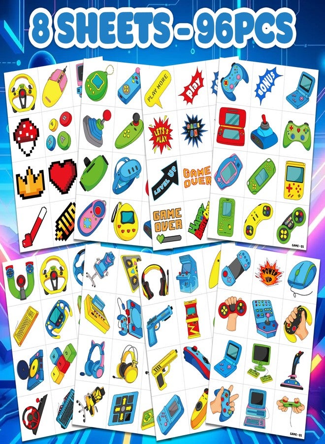 91TATTOOS 96 PCS Pre-Cut Gaming Temporary Tattoos for Kids Birthday Party Favors - Image 3