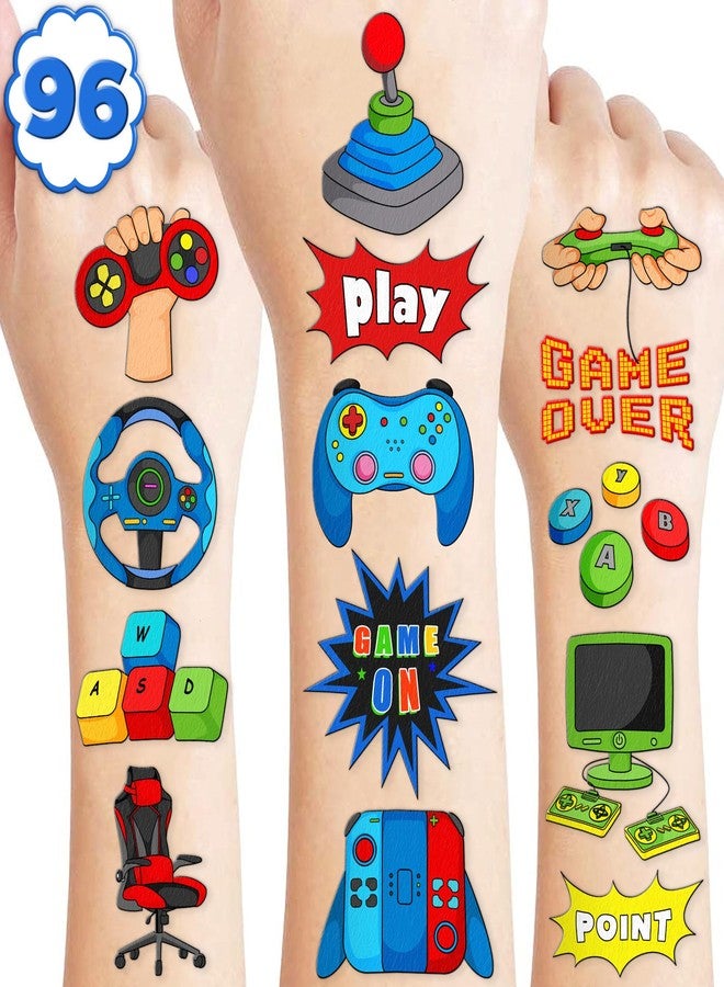 91TATTOOS 96 PCS Pre-Cut Gaming Temporary Tattoos for Kids Birthday Party Favors - Image 1