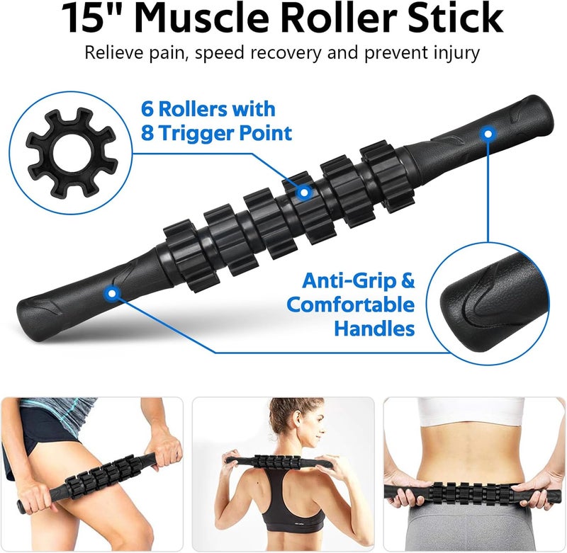 BORNEW 7 in 1 Foam Roller Set for Deep Tissue Muscle Massager - High Density Back Roller, Muscle Roller Stick, Resistance Bands, Foot Massage Ball, Stretching Strap - Image 4