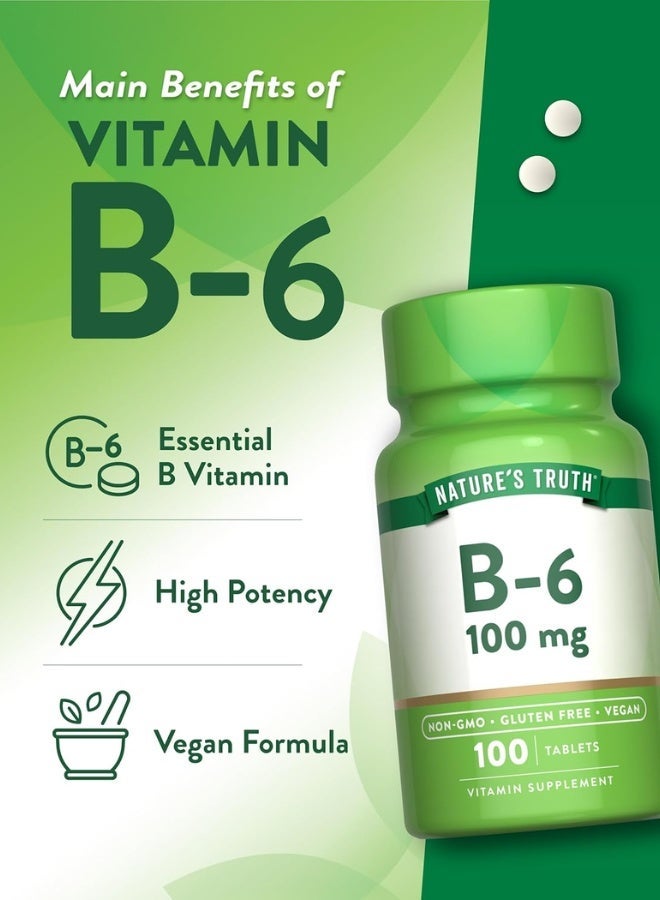 Natures Truth B6 Vitamin 100mg 100 Tablets Vegan NonGMO Gluten Free Supplement - Image 5