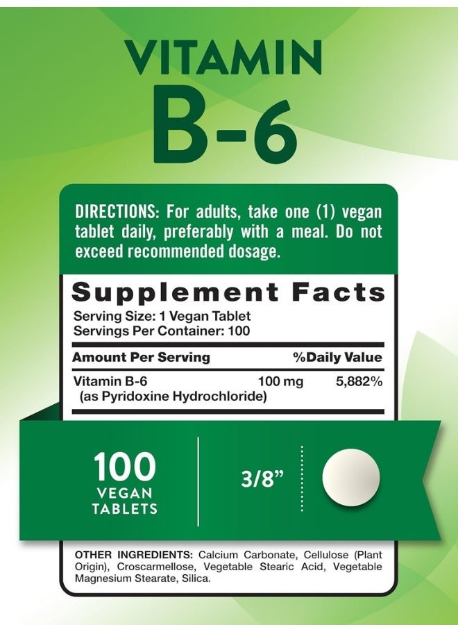 Natures Truth B6 Vitamin 100mg 100 Tablets Vegan NonGMO Gluten Free Supplement - Image 2